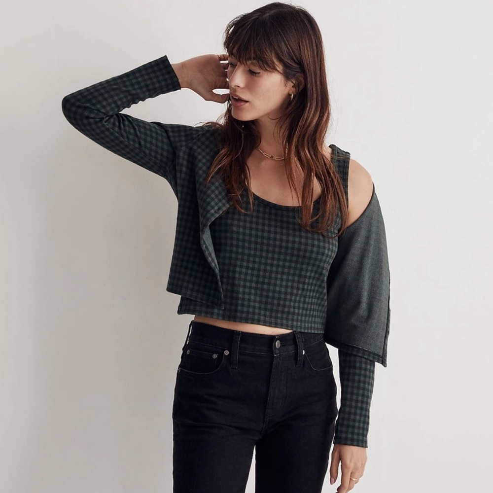 NWT Madewell Jacquard Cardigan Twin Set in Gingham